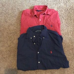 2 size large polo button down shirts